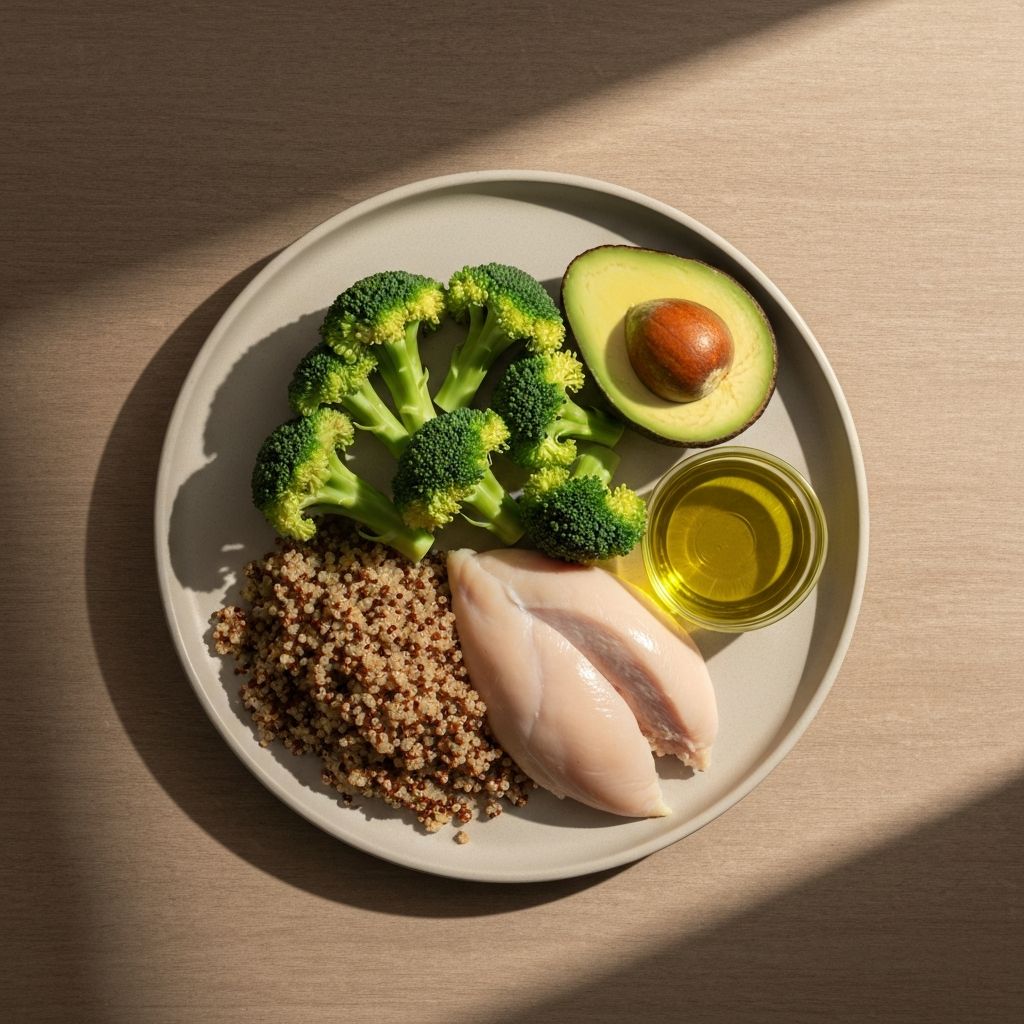 Balanced plate with diverse, whole foods